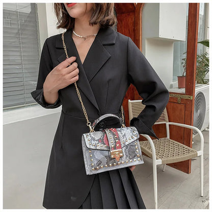 Studded Graffiti Crossbody Satchel Bag
