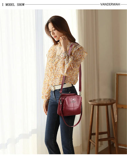 Casual Floral Embossed Leather Crossbody Shoulder Bag