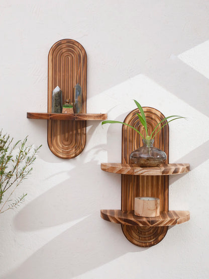 Geometric Natural Wood Wall Mounted Display Shelf