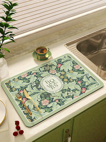 Super Absorbent Floral Dish Drying Mat