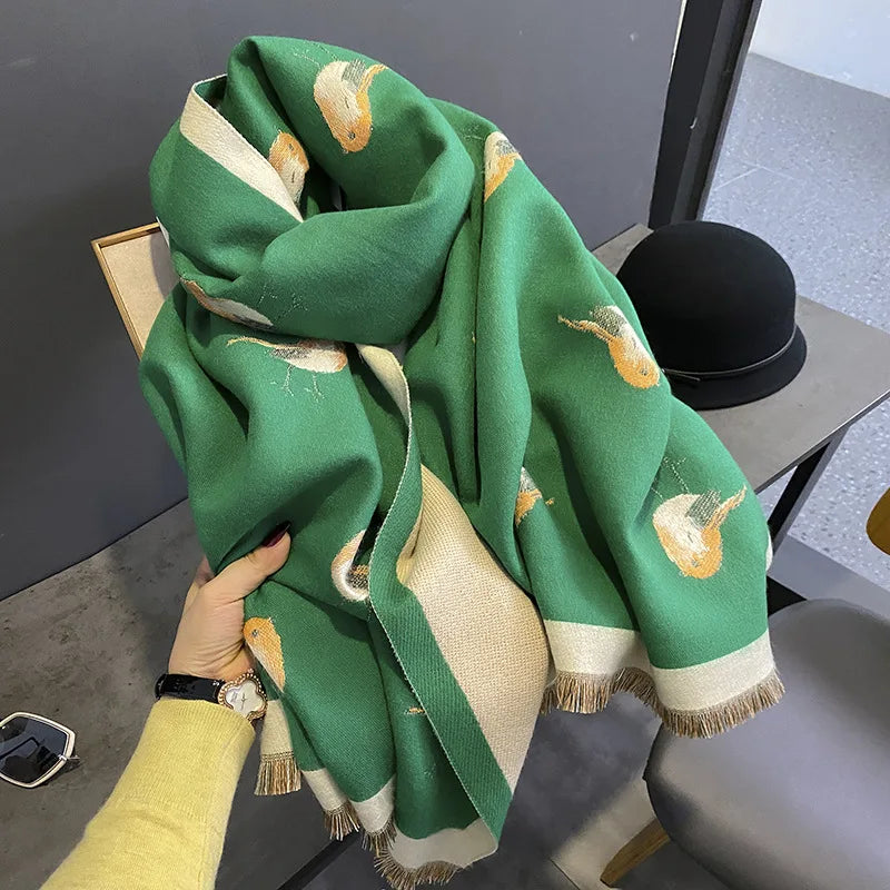 Women’s Winter Bird Print Warm Scarf