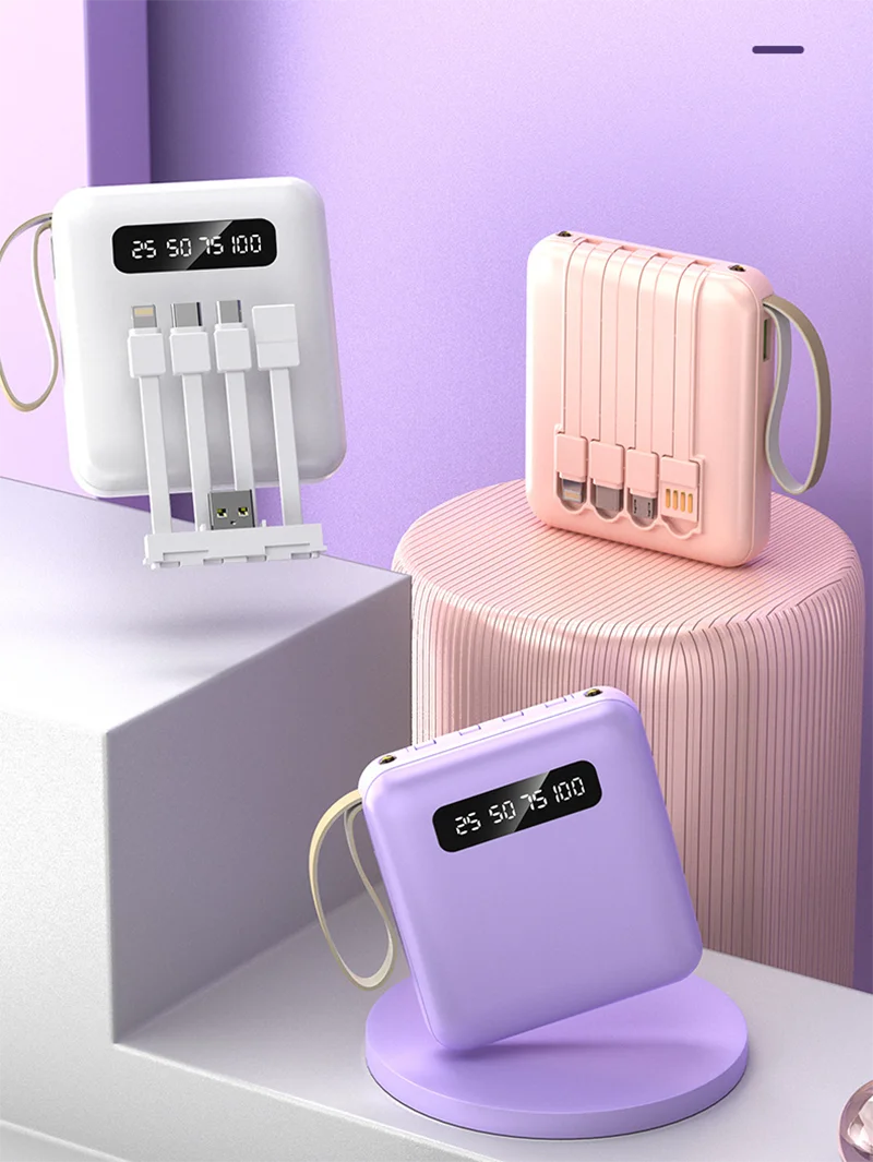 20000mAh Portable Power Bank with Built-in Cables