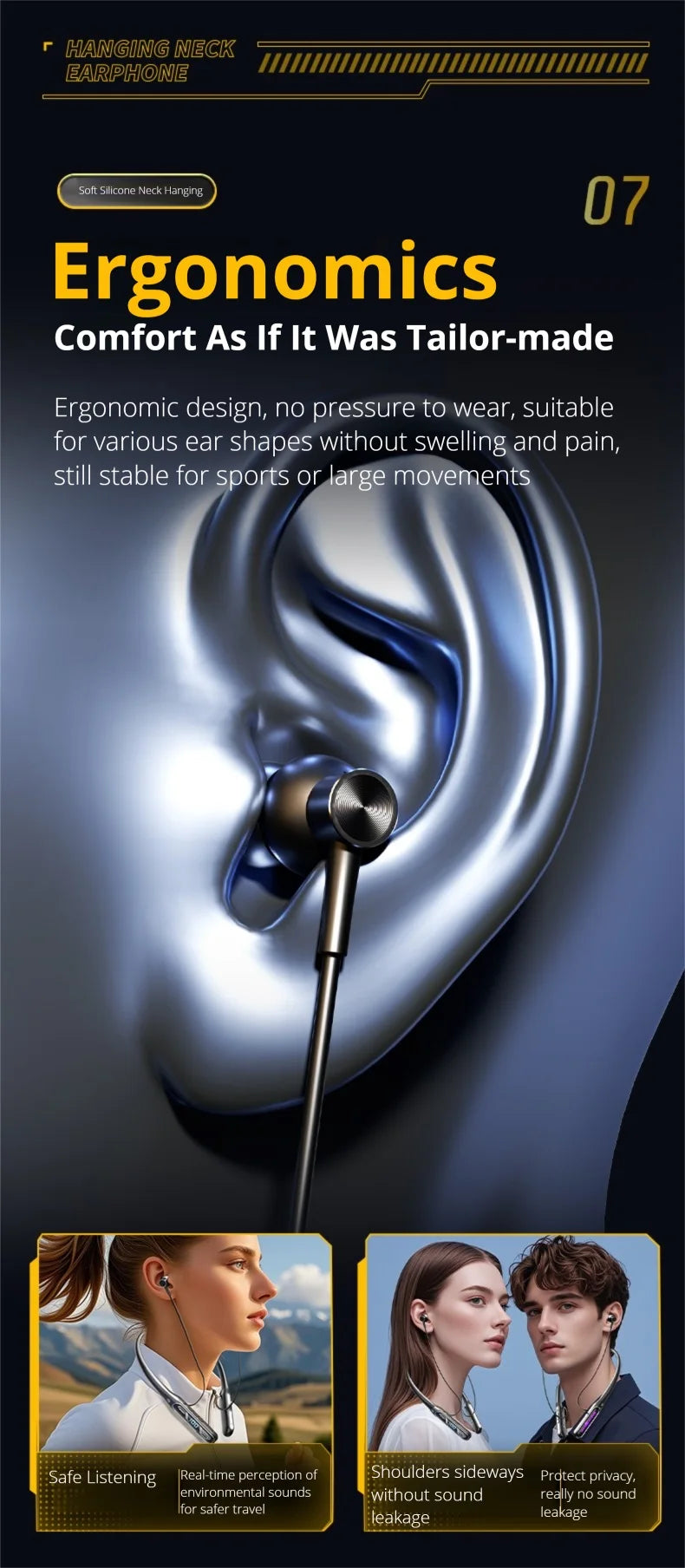 Bluetooth Sports Earphones with HD Microphone & 80-Hour Battery
