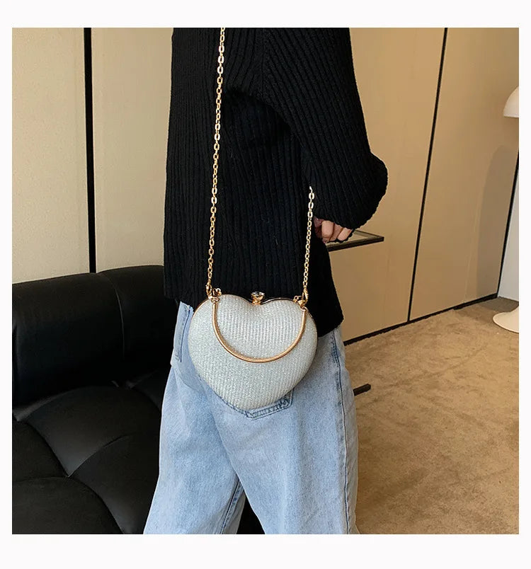 Heart-Shaped Evening Clutch Bag with Chain Strap