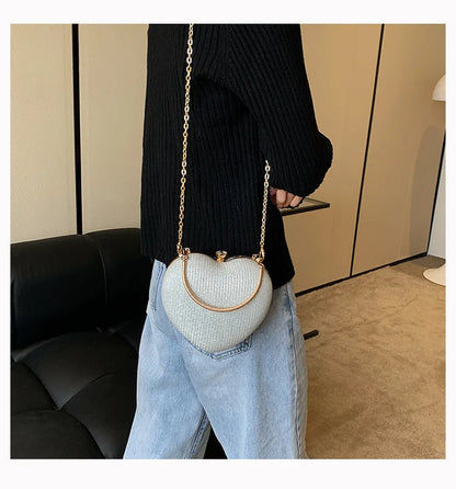 Heart-Shaped Evening Clutch Bag with Chain Strap