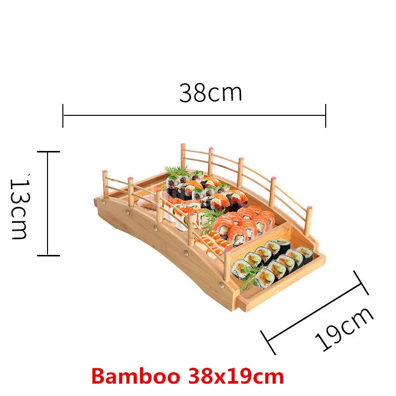Japanese Wooden Sushi Bridge Serving Platter