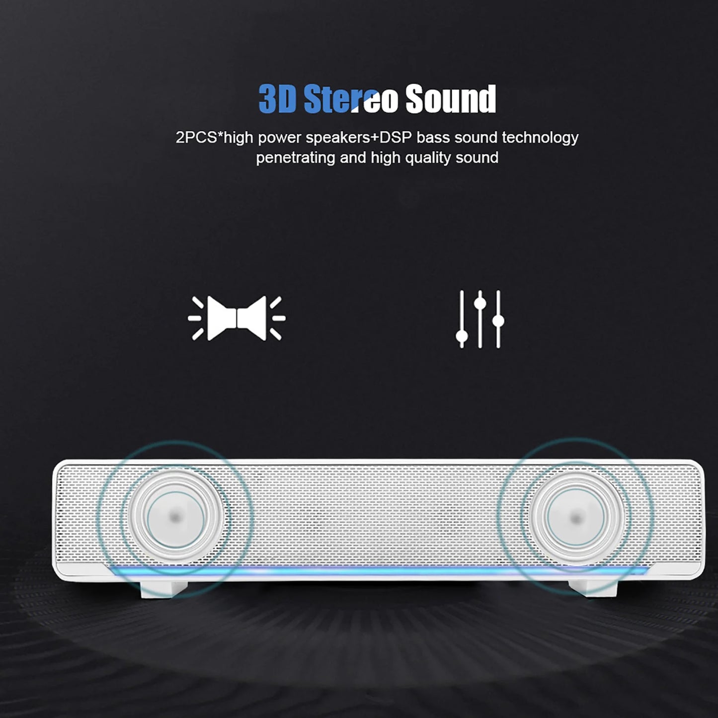 USB Wired Stereo Soundbar Speaker