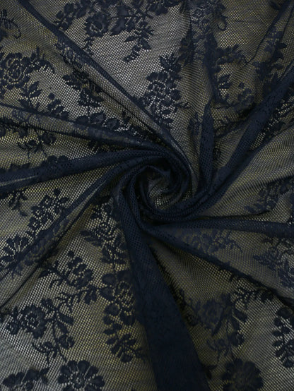 Black Floral Lace Sheer Curtain Panel
