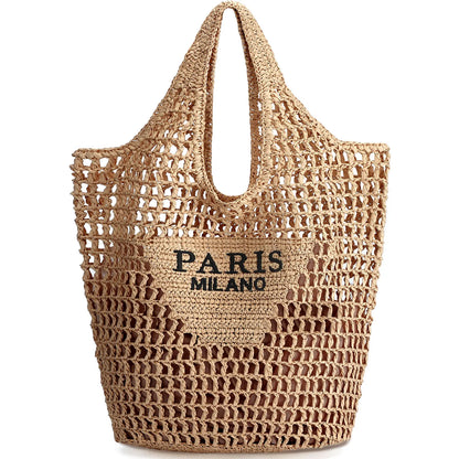 Straw Beach Tote Bag – Handmade Woven Summer Shoulder Bag