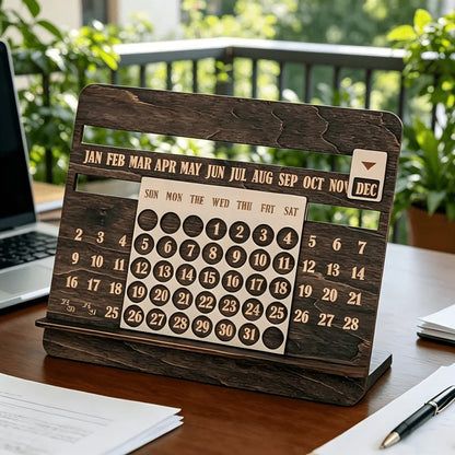 Wooden Perpetual Calendar Desk Organizer