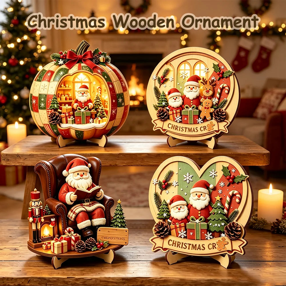 Wooden Christmas Tabletop Ornament with Stand