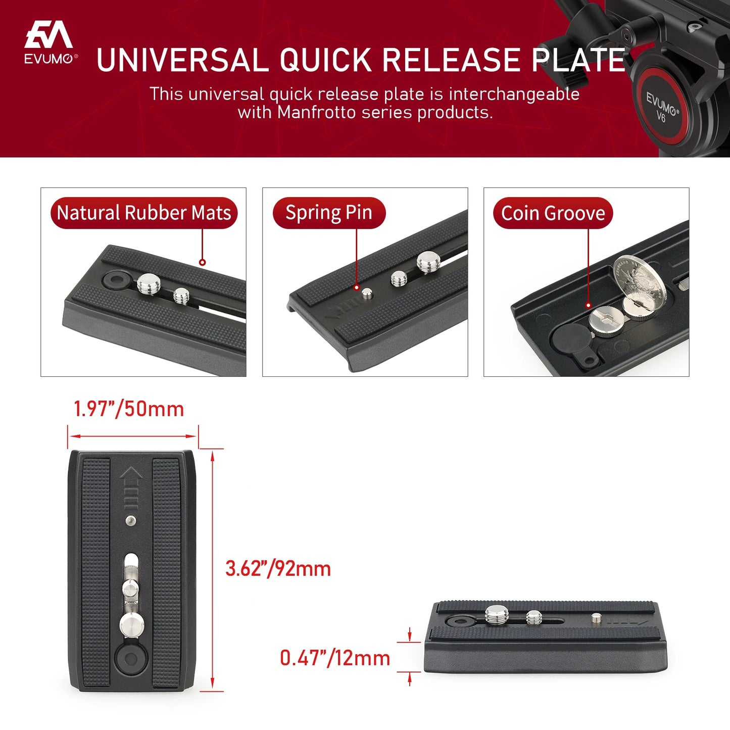 EVUMO V6 Fluid Video Tripod Head with Handle