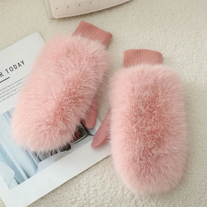 Women’s Rabbit Fur Style Winter Gloves