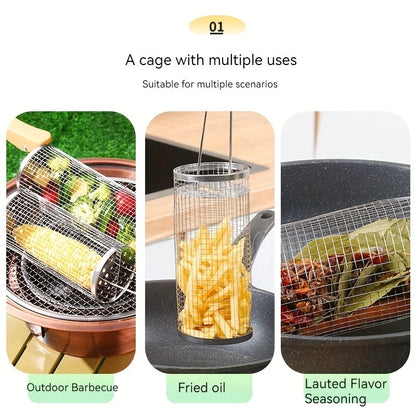 Stainless Steel Rolling BBQ Grill Basket