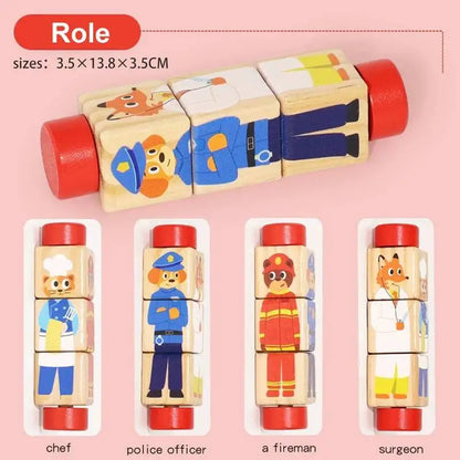 Rotating Wooden Cartoon Matching Puzzle