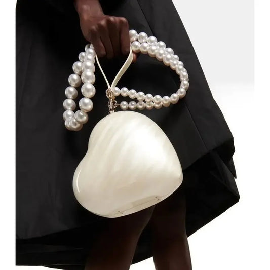 Pearl Handle Heart Evening Bag