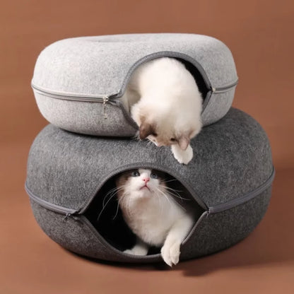Interactive Round Cat Tunnel Bed with Scratcher
