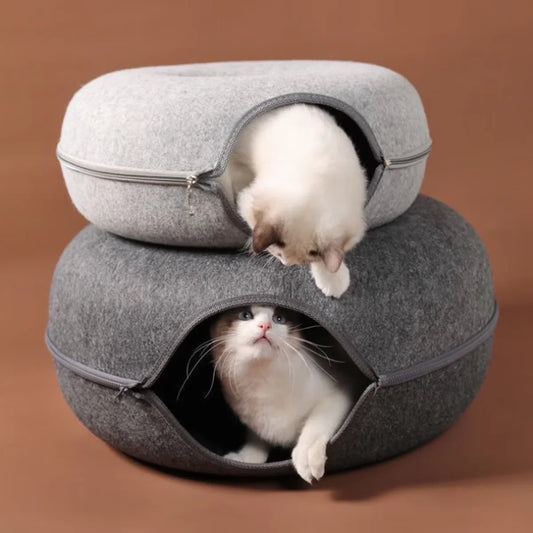Interactive Round Cat Tunnel Bed with Scratcher