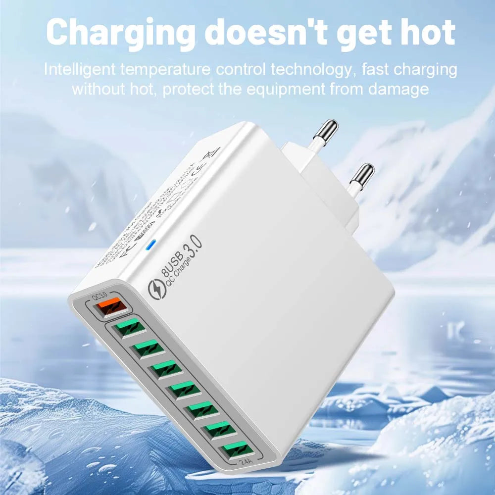 8-Port USB Fast Charging Wall Charger Adapter