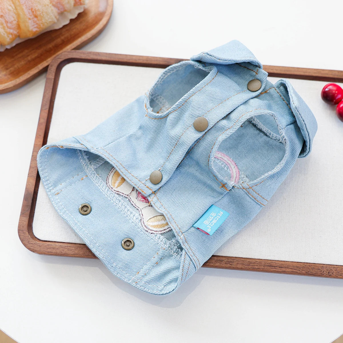 Heart Hug Bear Denim Dog Vest with D-Ring