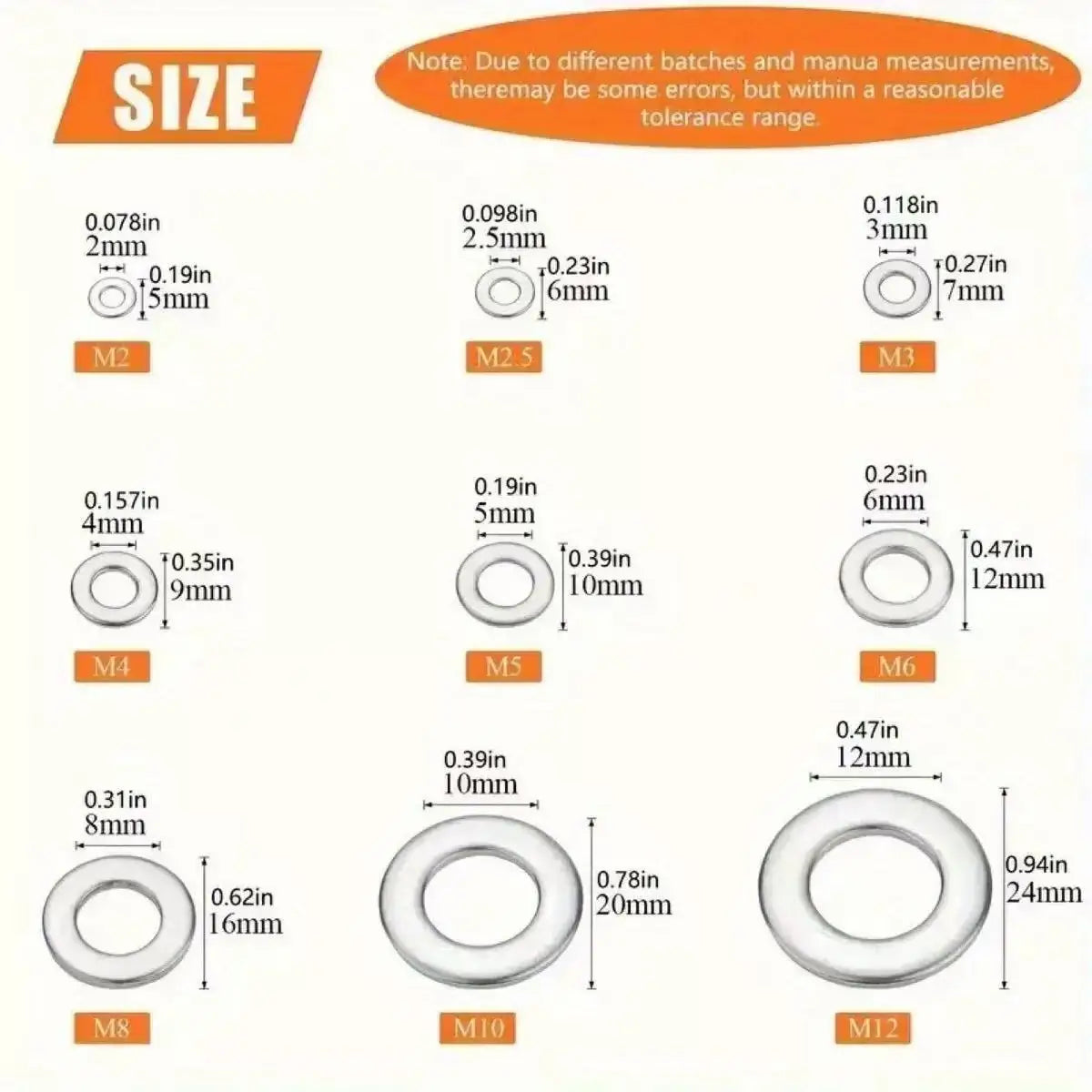 304 Stainless Steel Flat Washer Assortment Kit