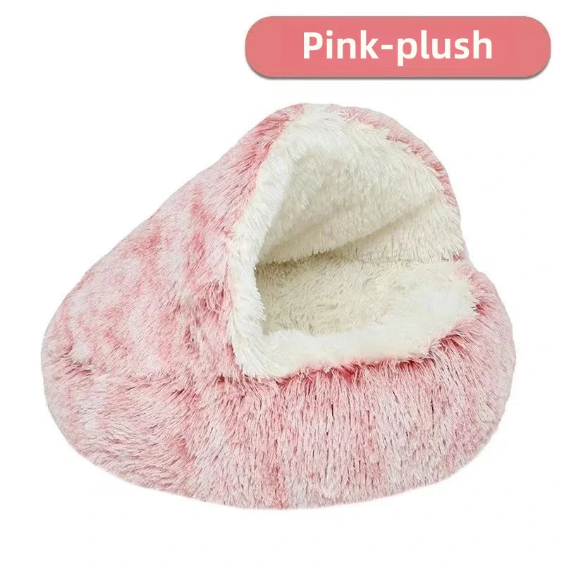 Winter Warm Plush Semi-Enclosed Cat Bedwarm cat bed, plush cat nest, winter pet bed, cat cave bed, puppy sleeping bed, enclosed pet bed, soft cat cushion, cozy pet house, pet accessories
