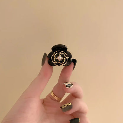 Black Camellia Mini Hair Claw Clip