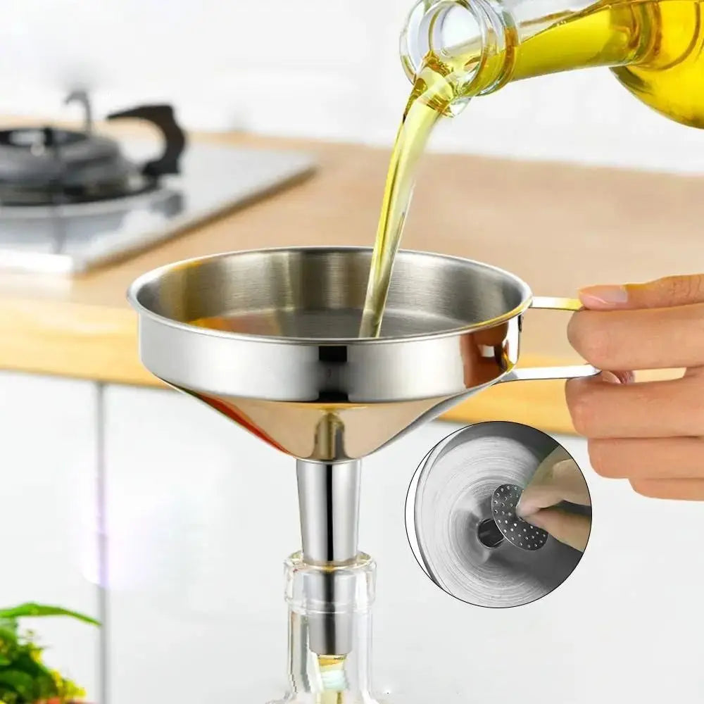 Wide Mouth Kitchen Funnel & Fine Mesh Strainer for Liquids and Powders
