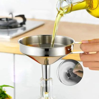 Wide Mouth Kitchen Funnel & Fine Mesh Strainer for Liquids and Powders