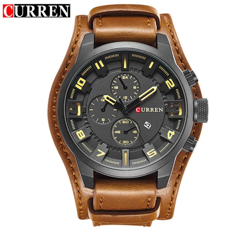 CURREN 8225 Men's Large Dial Leather Quartz Watch