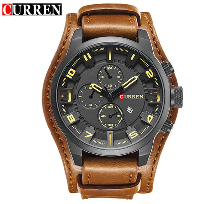 CURREN 8225 Men's Large Dial Leather Quartz Watch