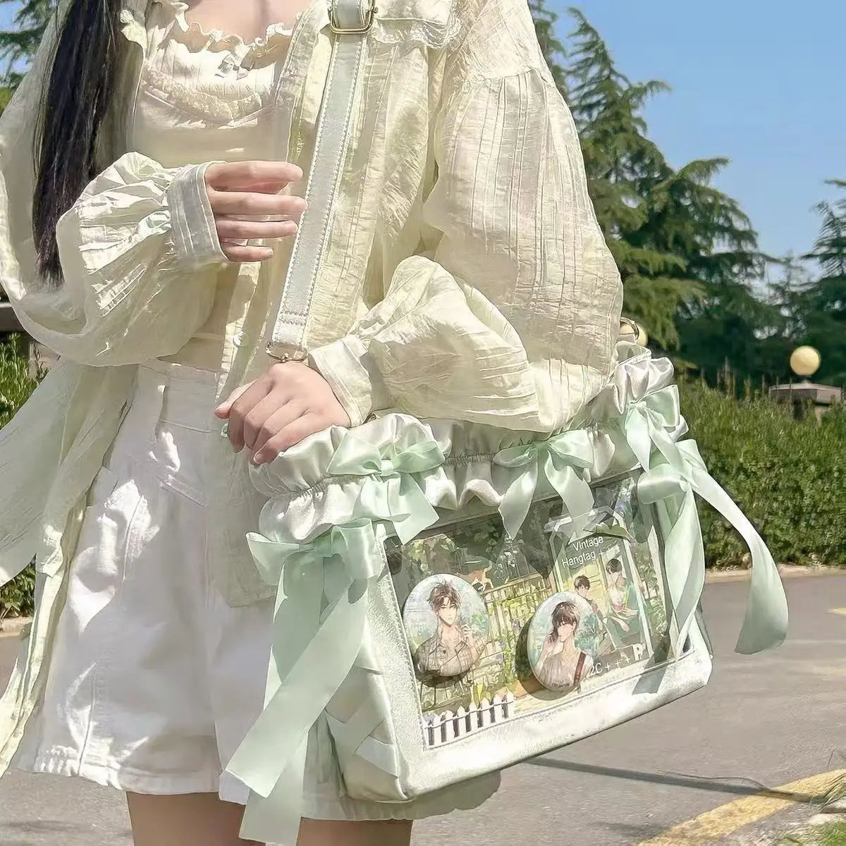 Y2K Bow Satin Crossbody Tote Bag