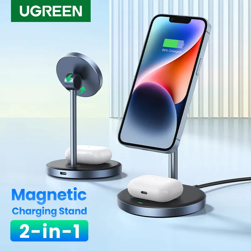 Ugreen Magnetic Wireless Charger Stand 2-in-1 For iPhone 15 14 Pro Max