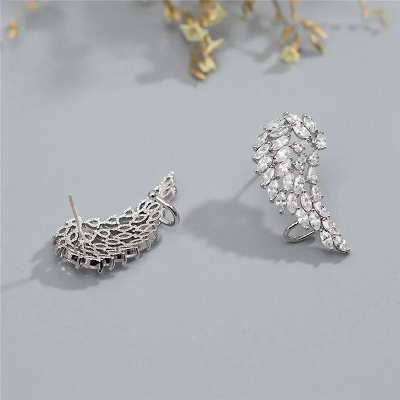 Angel Wing Cubic Zirconia Clip Earrings