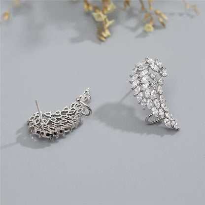 Angel Wing Cubic Zirconia Clip Earrings