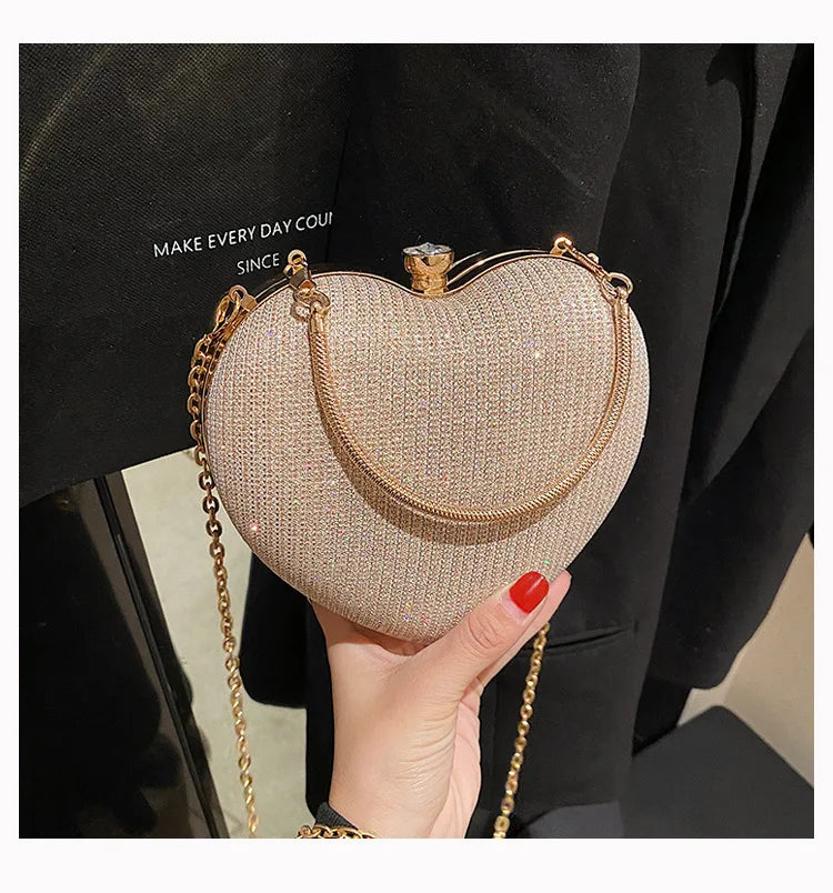 Heart-Shaped Evening Clutch Bag with Chain Strap