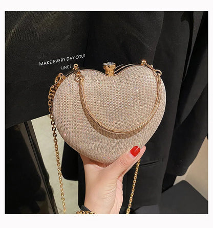 Heart-Shaped Evening Clutch Bag with Chain Strap