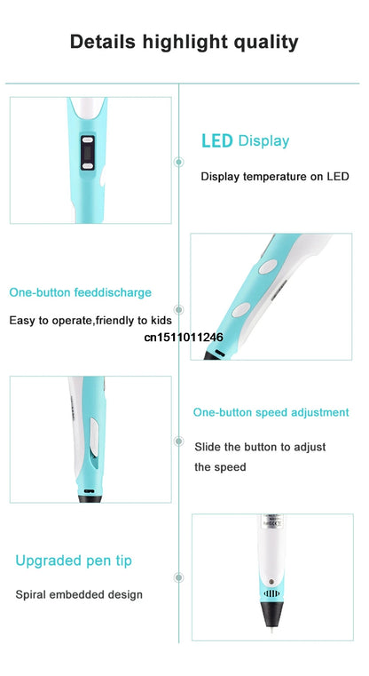 JuniorCare 3D Printing Pen with PLA Filament & Travel Case