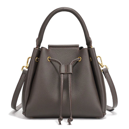 Genuine Leather Top-Handle Bucket Bag