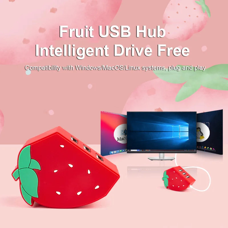 3-Port USB 2.0 Expansion Hub – Cartoon Fruit Design