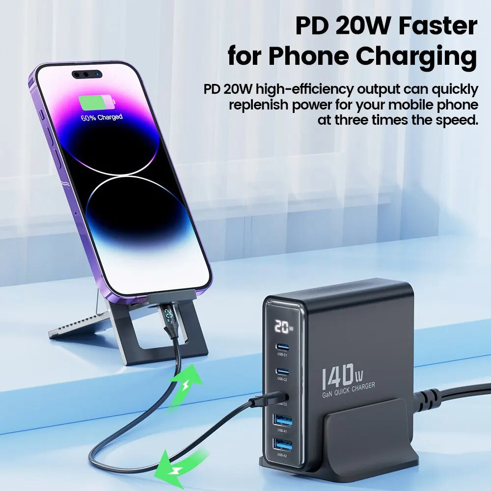 140W GaN Desktop USB Charger 5-Port
