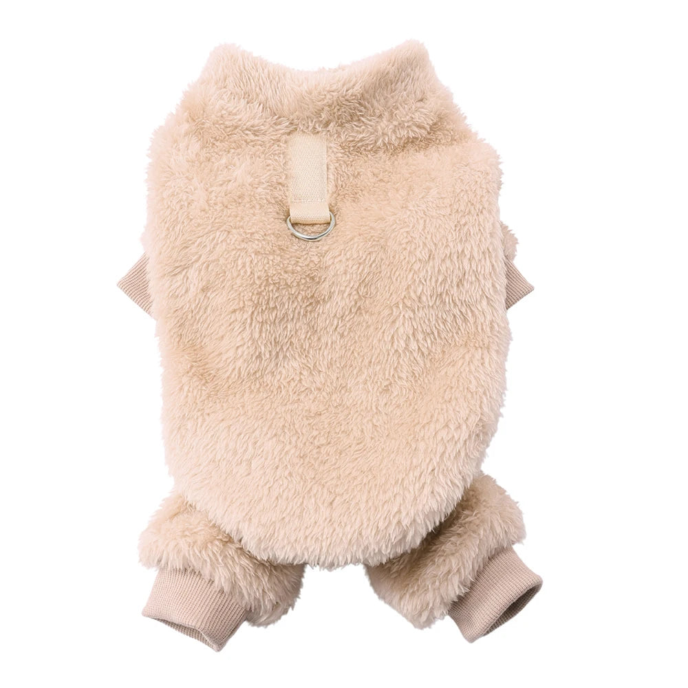 Warm Fleece Dog Jumpsuit with D-Ring