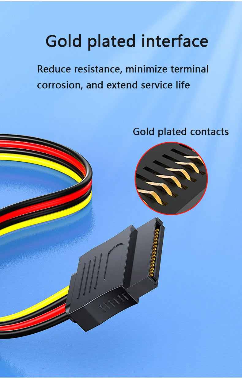 Dual SATA 15-Pin & 4-Pin Molex Power Splitter Cable for PC Hard Drives and SSDs