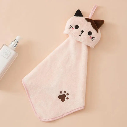 Cute Cat Coral Fleece Kitchen Hand Towel
