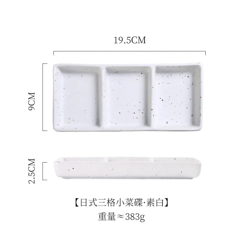 Japanese 3-Compartment Ceramic Sauce & Sushi Dish