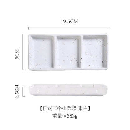 Japanese 3-Compartment Ceramic Sauce & Sushi Dish