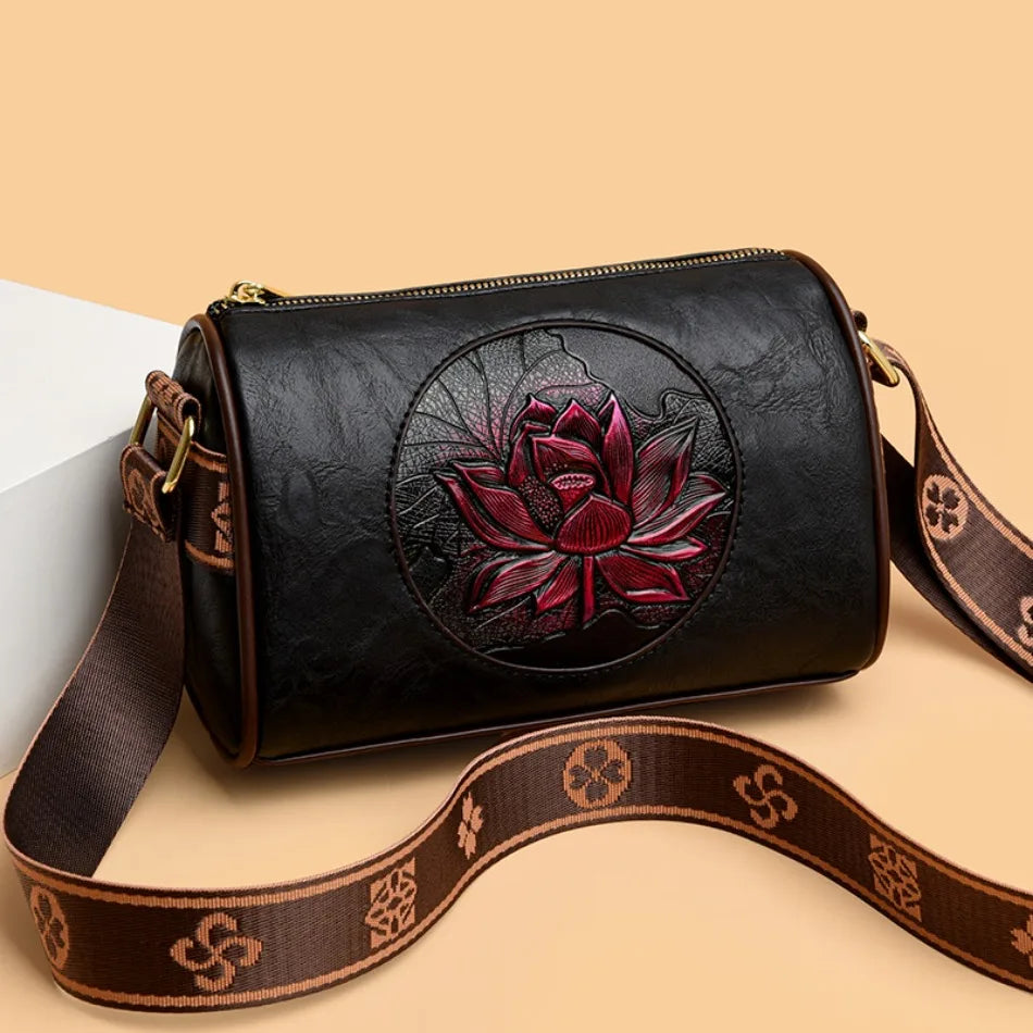 Casual Floral Embossed Leather Crossbody Shoulder Bag