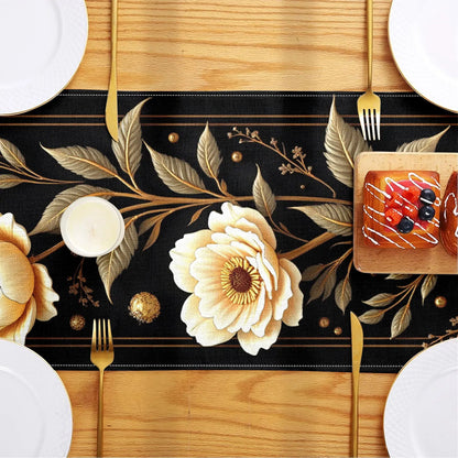 Black & Gold Floral Table Runner