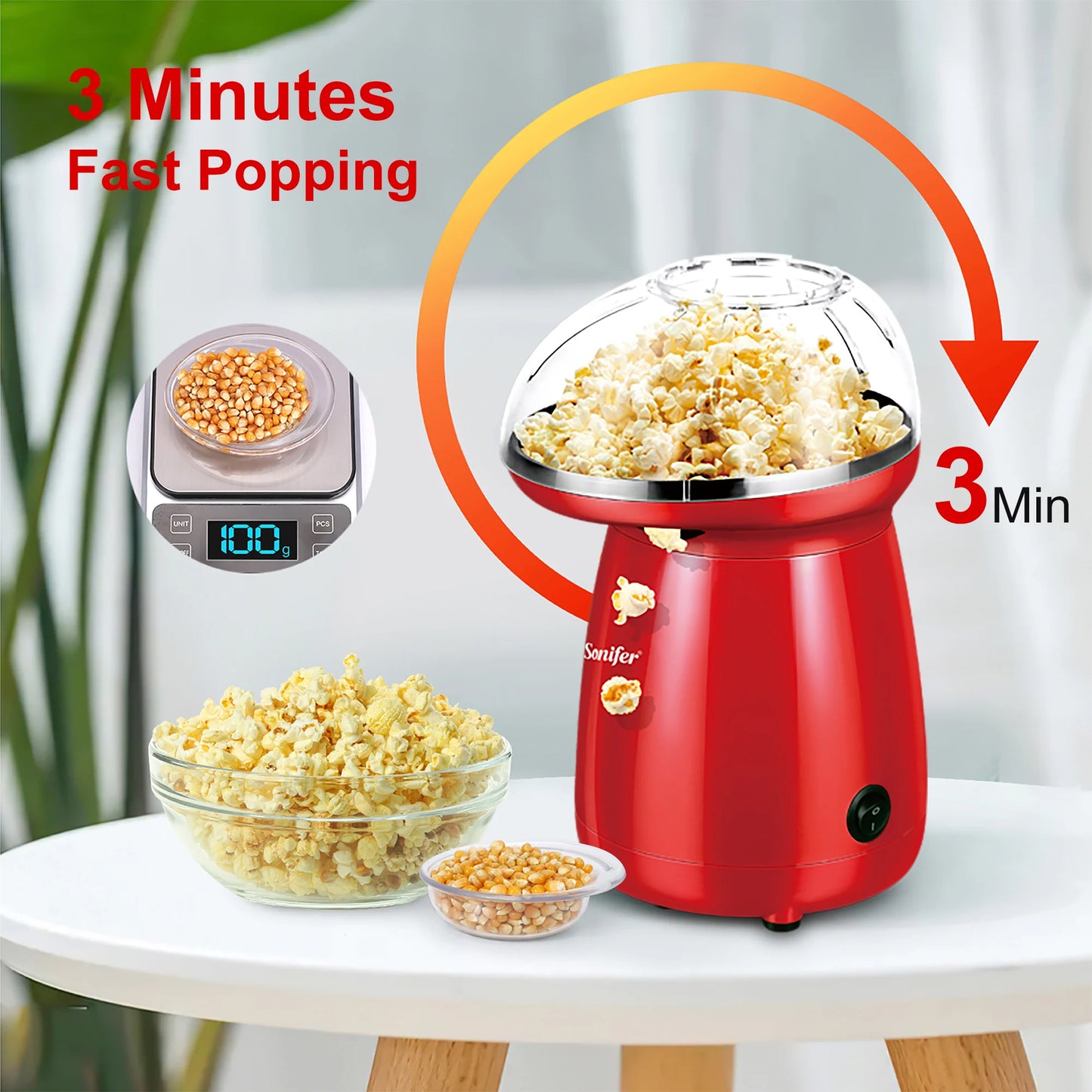 Oil-Free Electric Popcorn Machine with Butter Tray