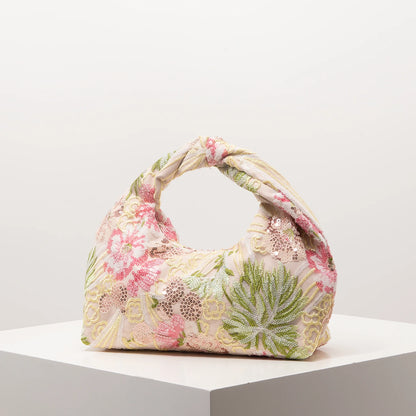 Floral Sequin Half-Moon Evening Bag